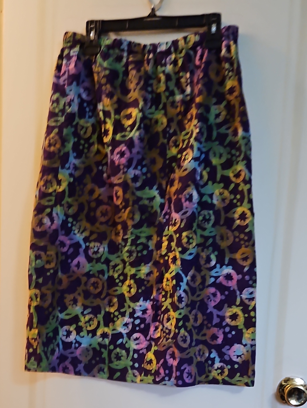 Elastic-Waist Multicolor HANDCRAFTED Midi Skirt, Large